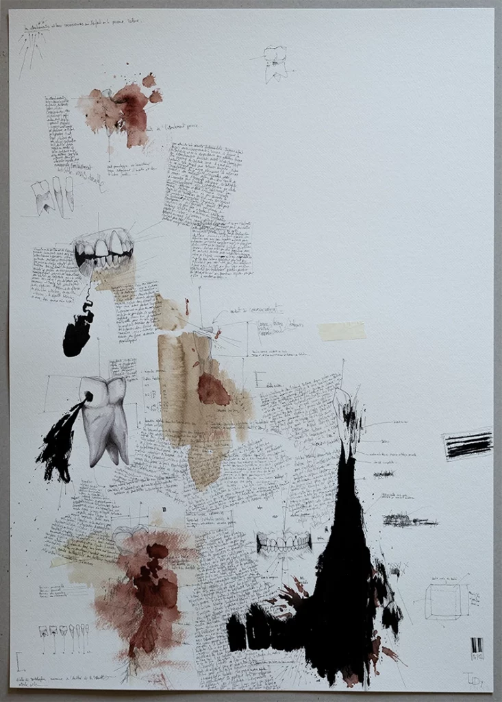 "étude mal à dit" 2025, stylo noir, feutres sur papier, 100 x 70 cm, serie i-dent-ité 2025 dessin contemporain