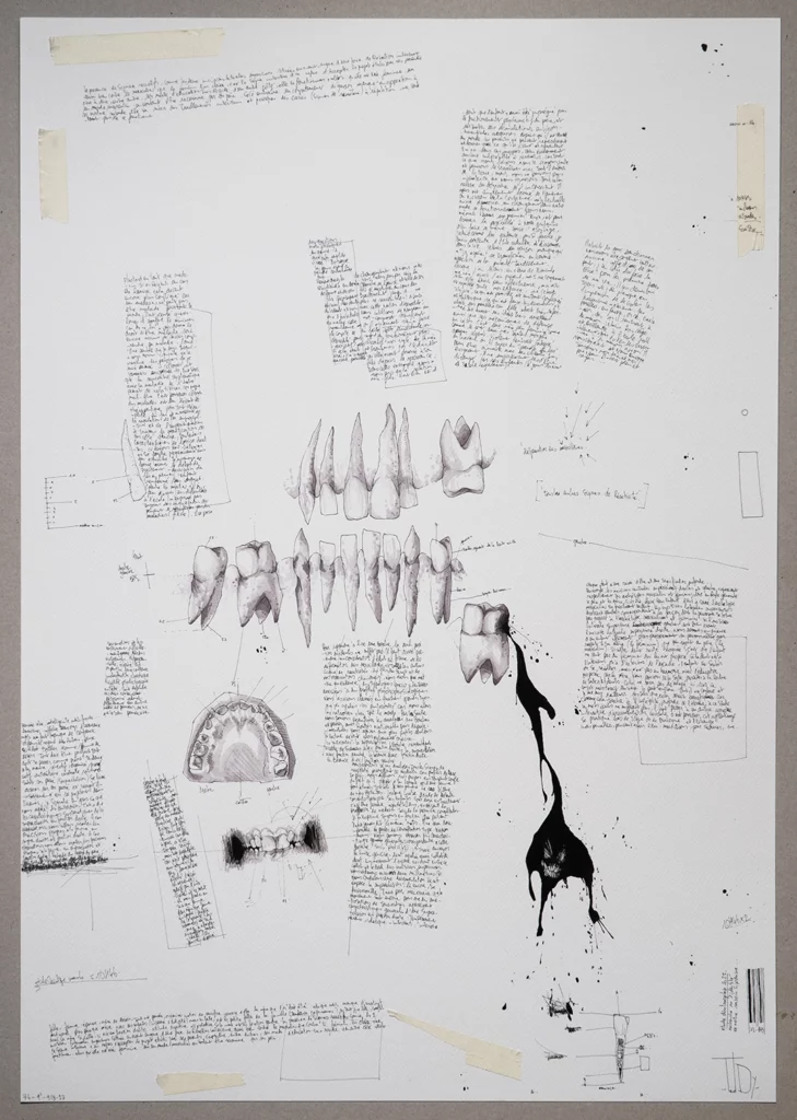 "study 2" 2025, black pen, watercolor on paper, 100 x 70 cm, i-dent-ité series 2025 contemporary drawing