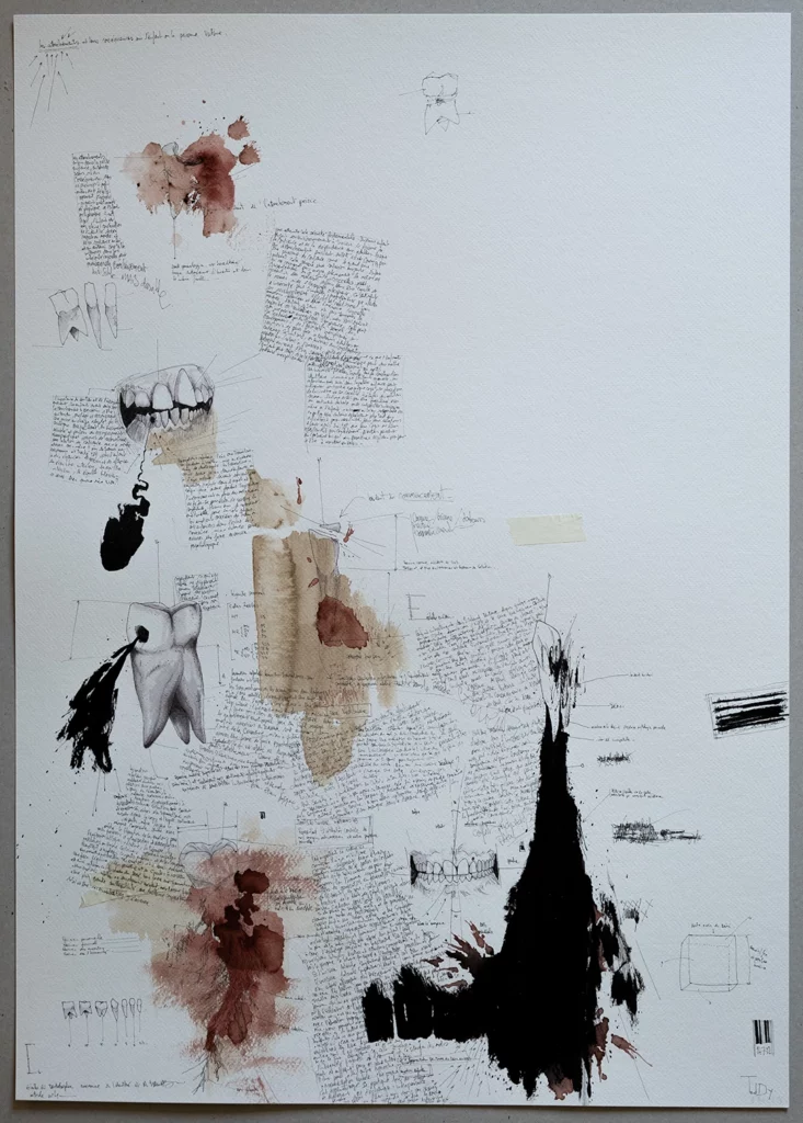 "ill-spoken study" 2025, black pen, felt-tip pens on paper, 100 x 70 cm, i-dent-ité series 2025 contemporary drawing